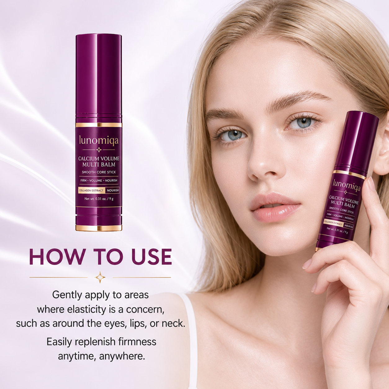 Lunomiqa Calcium Volume Multi Balm Stick – Firming & Hydrating Glow Stick for Eyes, Lips & Neck