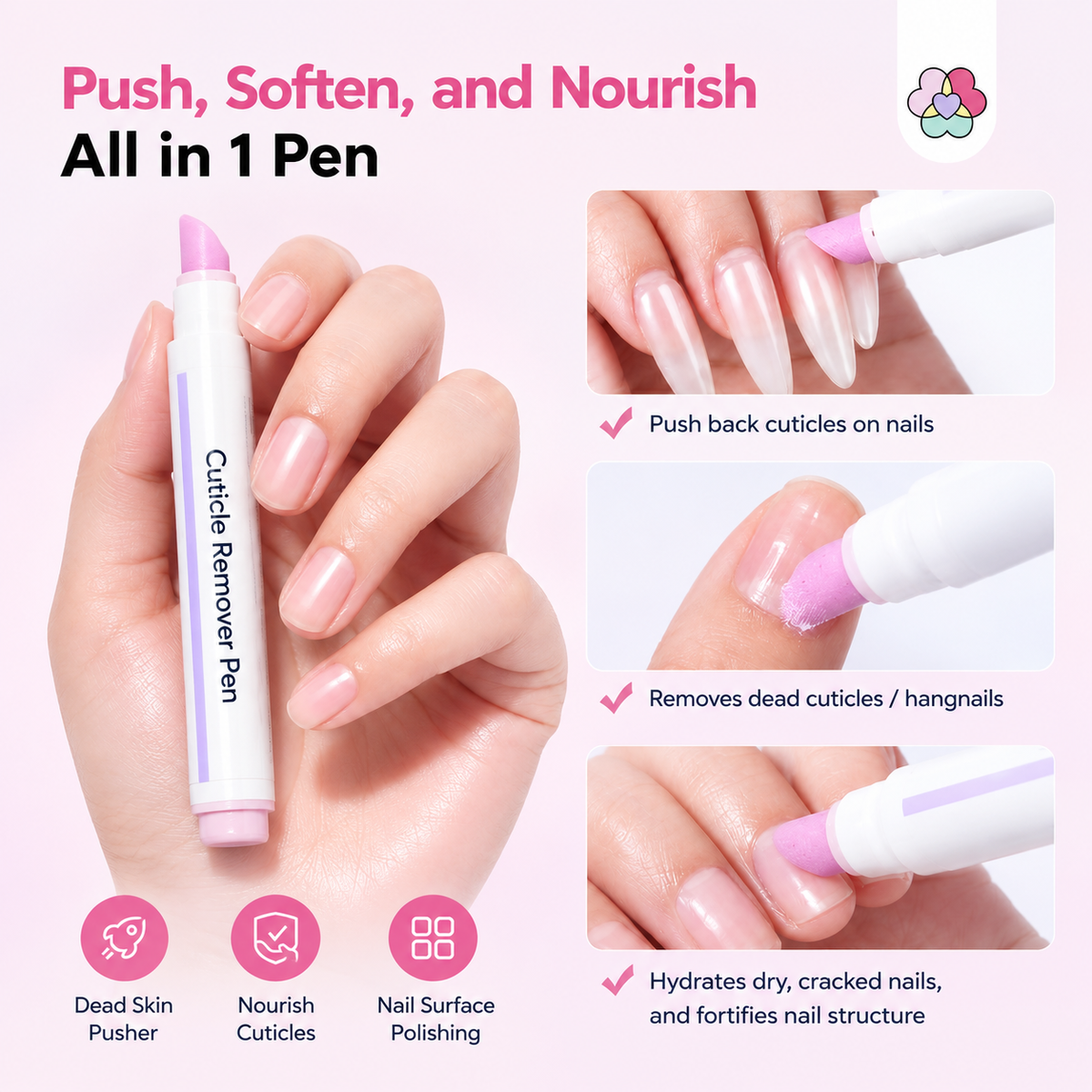 2-in-1 Cuticle Remover Pen, 45° Ceramic Tip for Dry Cuticles & Hangnails