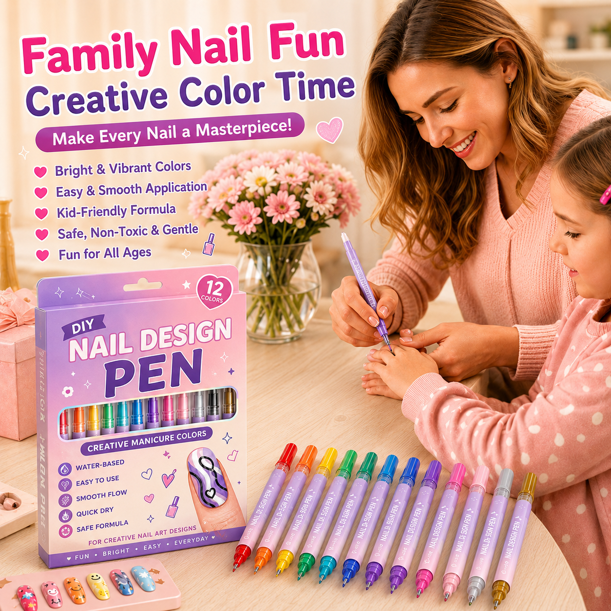 12-Color Nail Art Pen Set – Quick-Dry DIY Nail Design Pens
