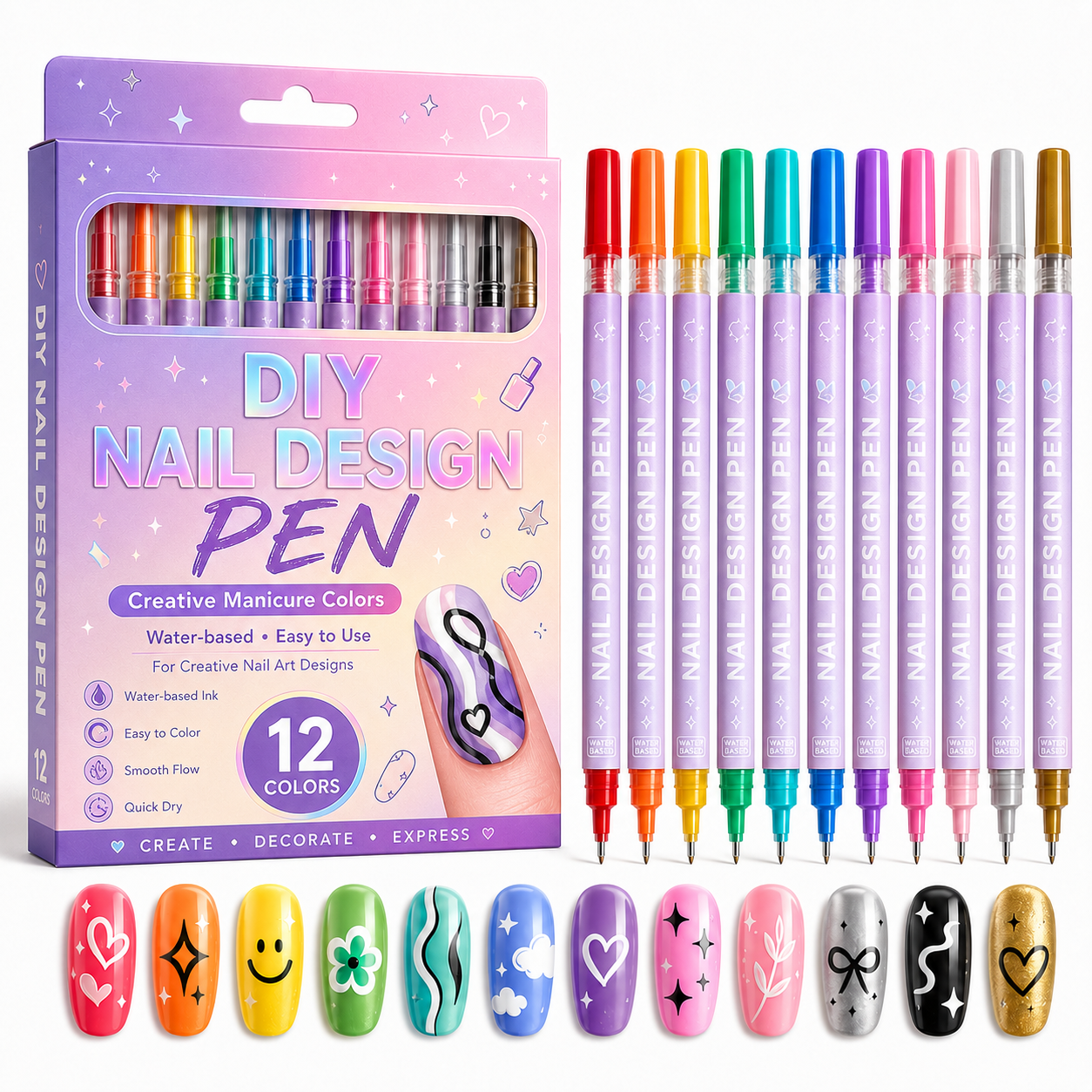 12-Color Nail Art Pen Set – Quick-Dry DIY Nail Design Pens