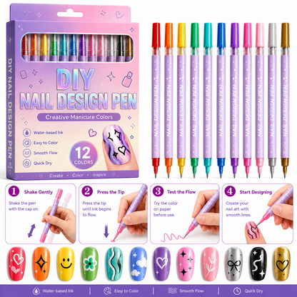 12-Color Nail Art Pen Set – Quick-Dry DIY Nail Design Pens