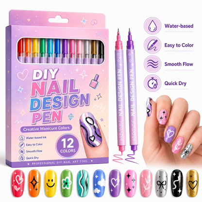 12-Color Nail Art Pen Set – Quick-Dry DIY Nail Design Pens
