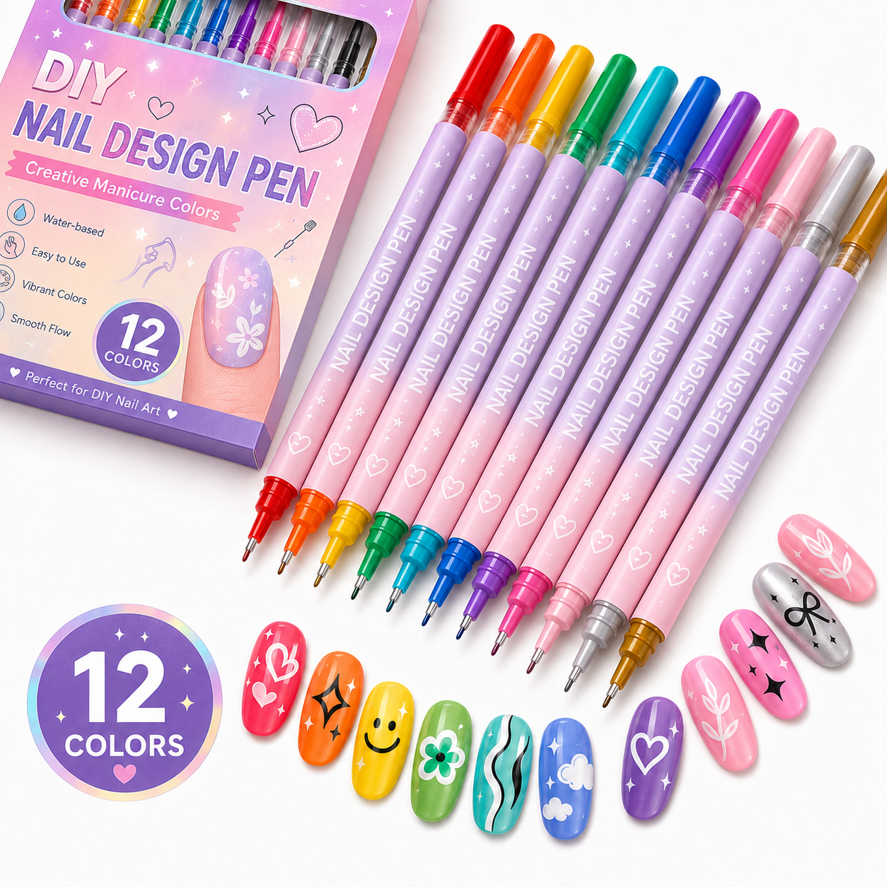 12-Color Nail Art Pen Set – Quick-Dry DIY Nail Design Pens