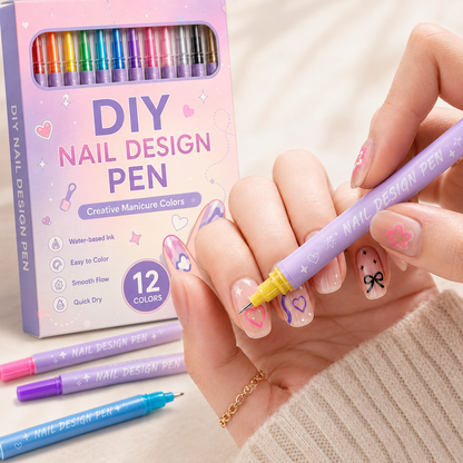 12-Color Nail Art Pen Set – Quick-Dry DIY Nail Design Pens