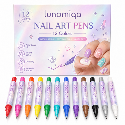 Lunomiqa 12-Color Nail Art Pen Set – Quick-Dry DIY Nail Design Pens