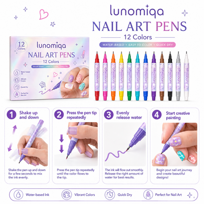 Lunomiqa 12-Color Nail Art Pen Set – Quick-Dry DIY Nail Design Pens