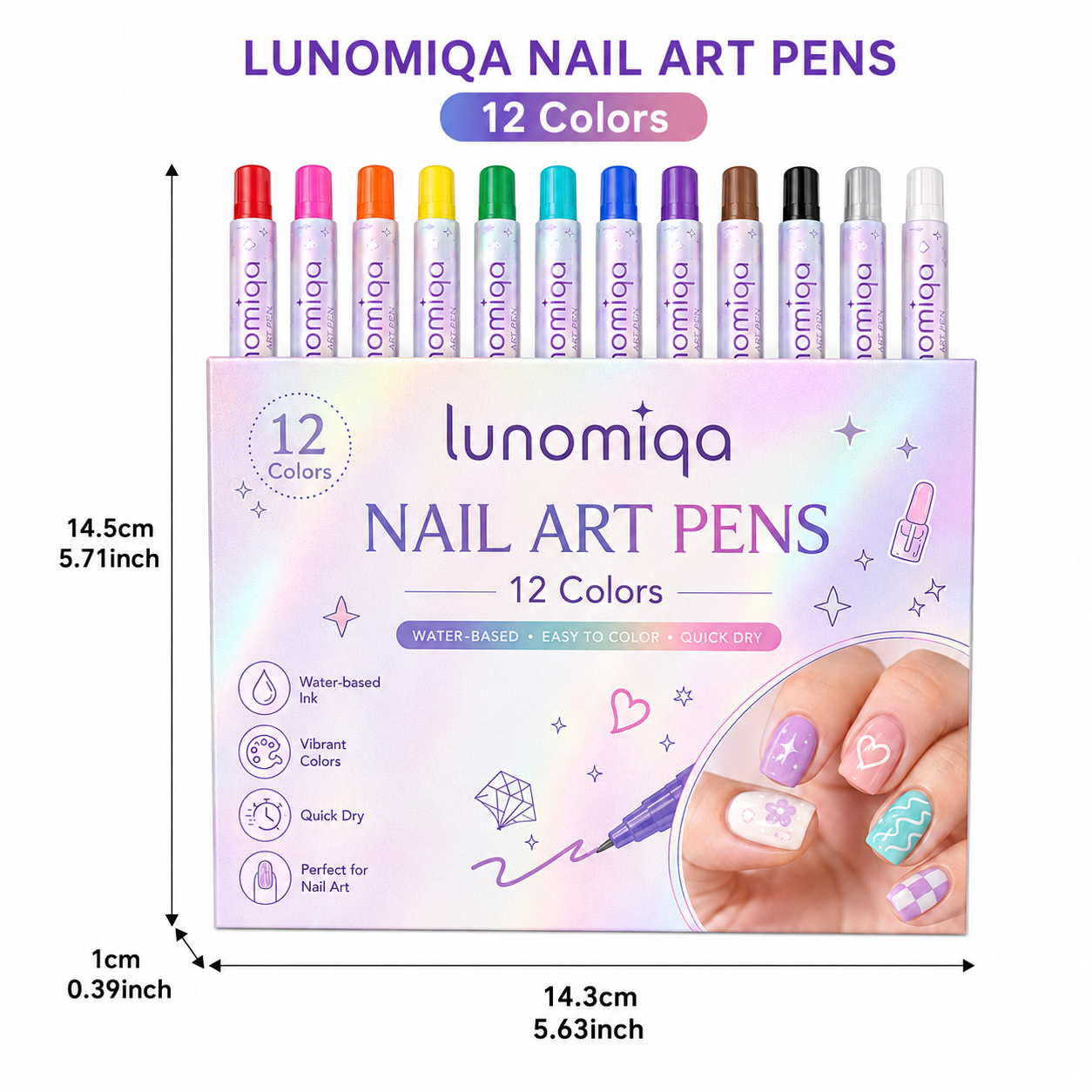 Lunomiqa 12-Color Nail Art Pen Set – Quick-Dry DIY Nail Design Pens
