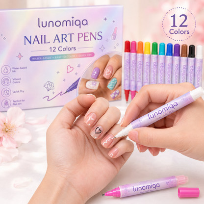 Lunomiqa 12-Color Nail Art Pen Set – Quick-Dry DIY Nail Design Pens