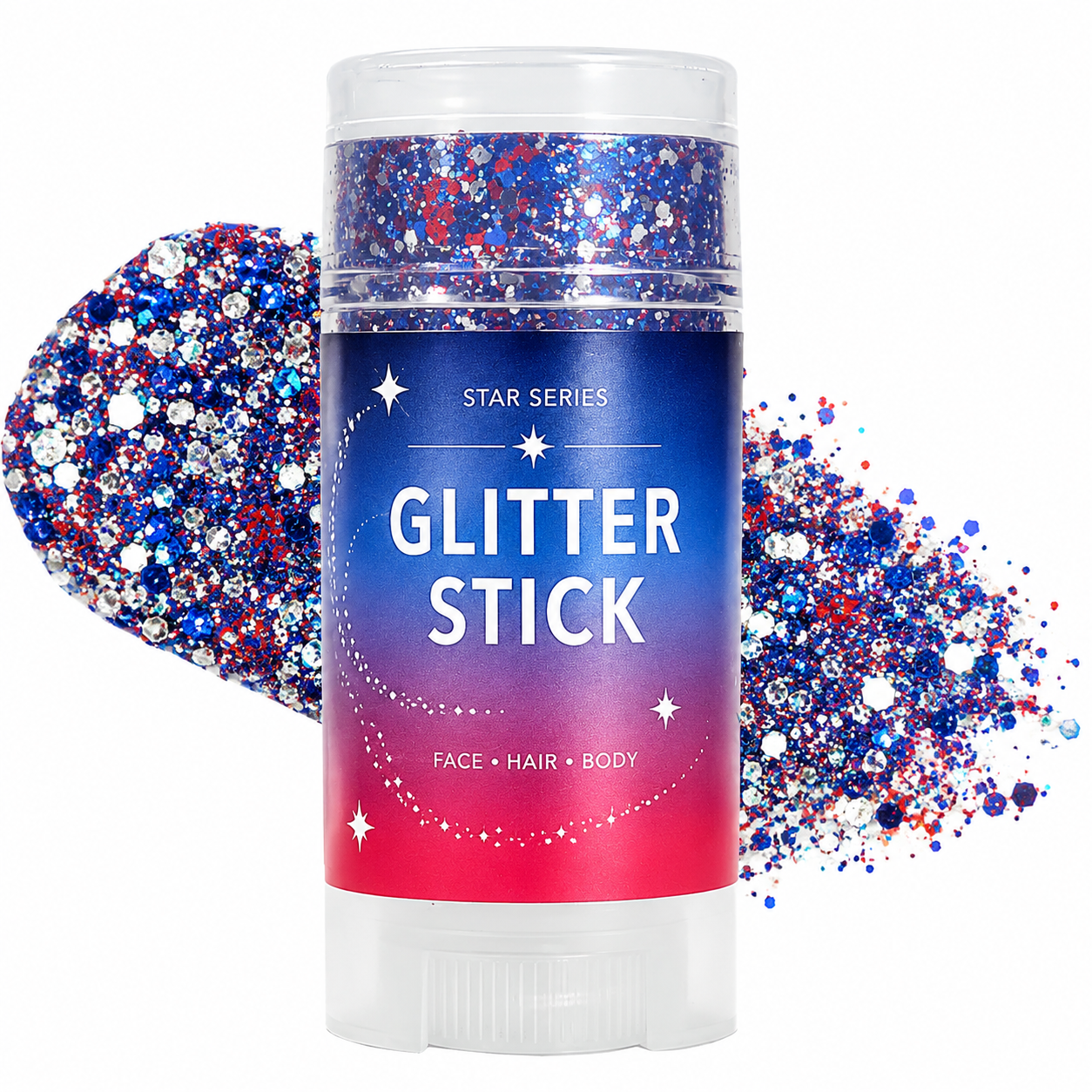 3-in-1 Patriotic Glow ✨ Red, White & Blue Glitter Body Stick