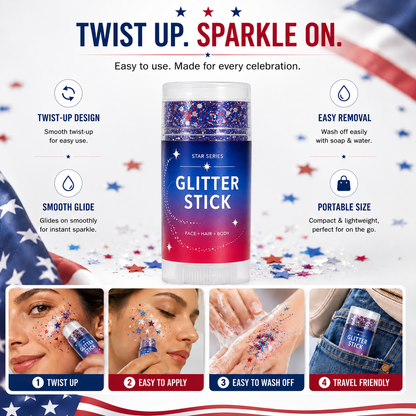3-in-1 Patriotic Glow ✨ Red, White & Blue Glitter Body Stick