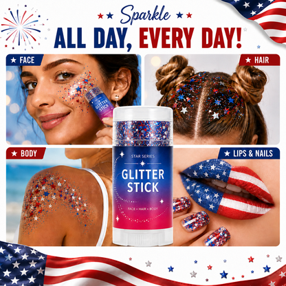 3-in-1 Patriotic Glow ✨ Red, White & Blue Glitter Body Stick