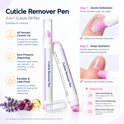 2-in-1 Cuticle Remover Pen, 45° Ceramic Tip for Dry Cuticles & Hangnails