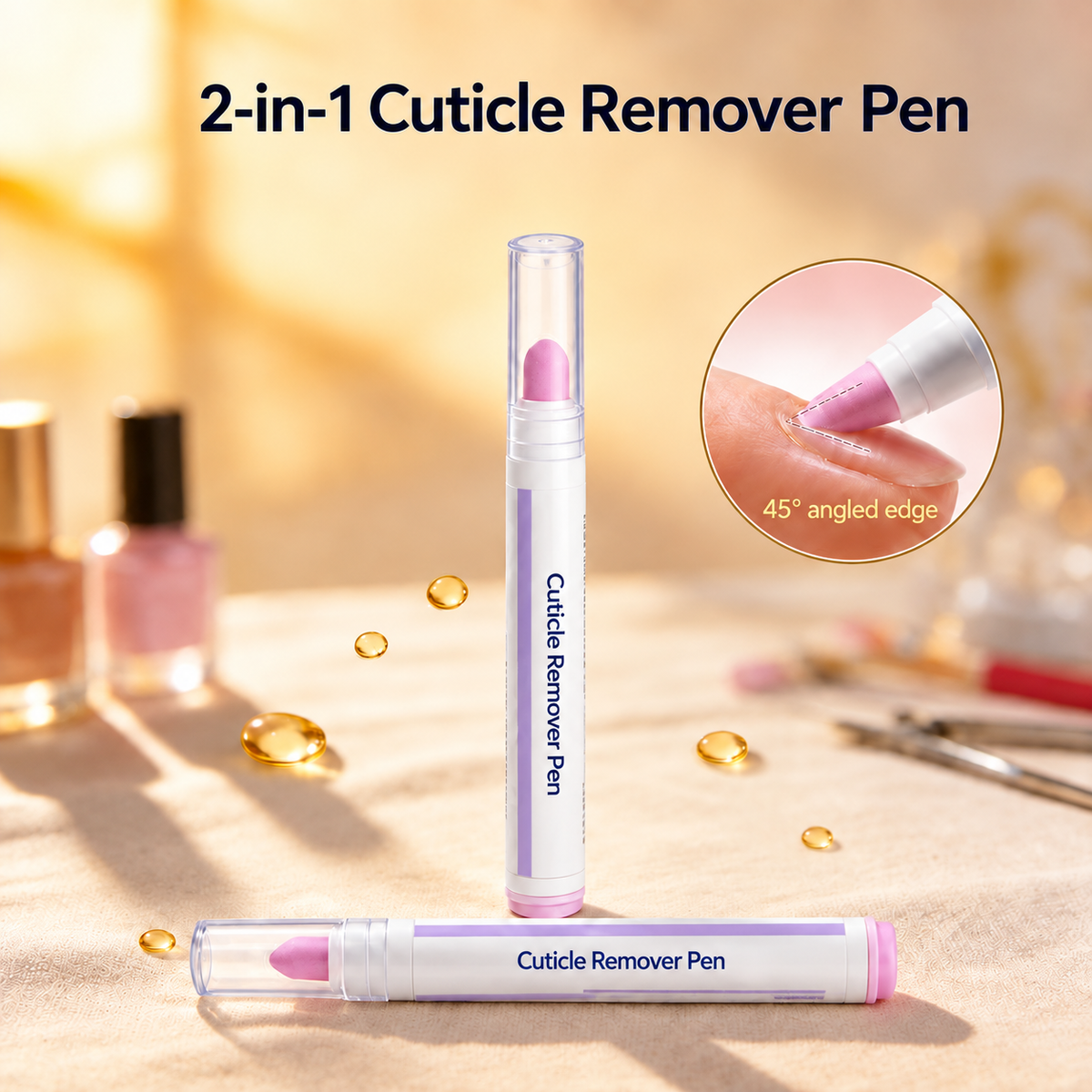 2-in-1 Cuticle Remover Pen, 45° Ceramic Tip for Dry Cuticles & Hangnails