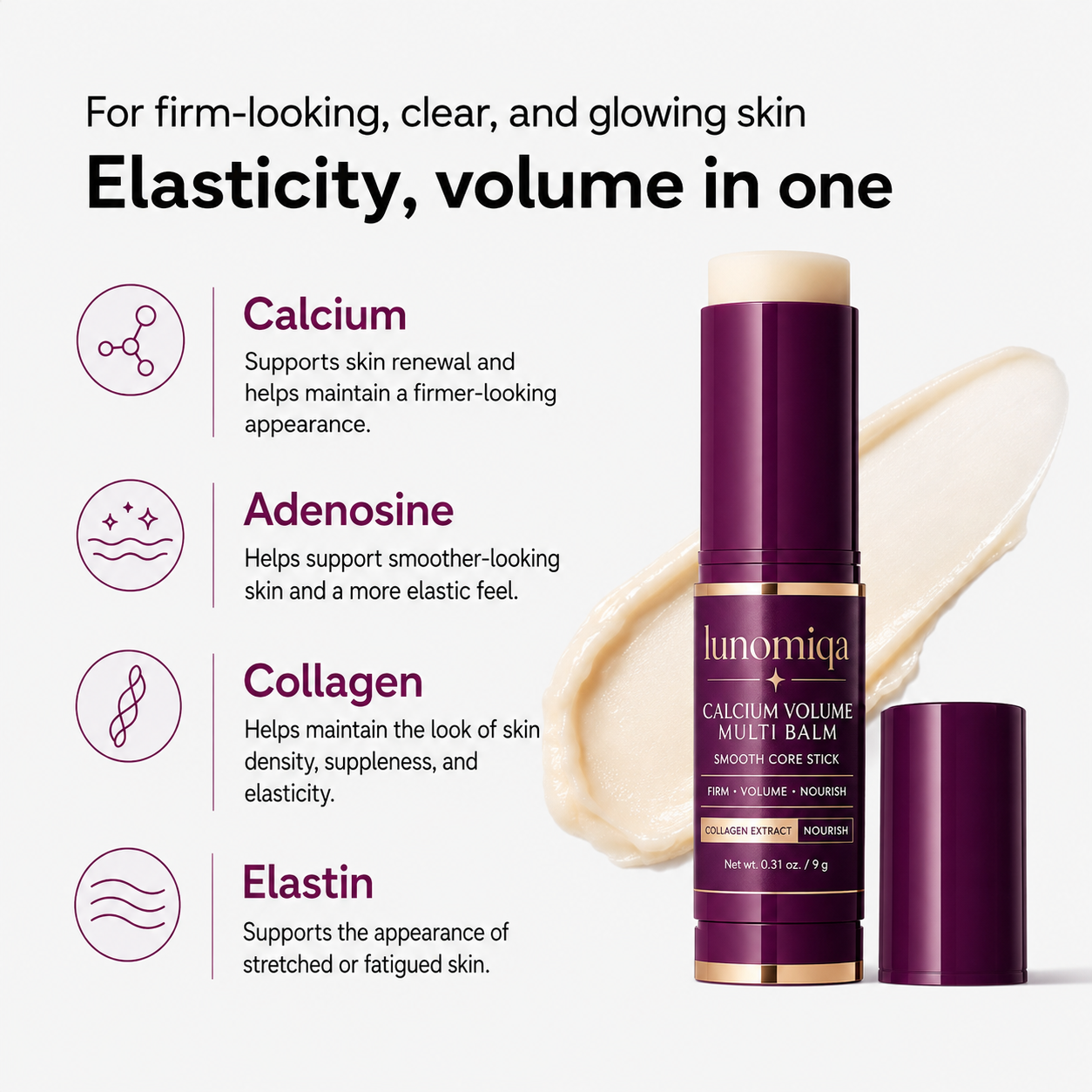 Lunomiqa Calcium Volume Multi Balm Stick – Firming & Hydrating Glow Stick for Eyes, Lips & Neck